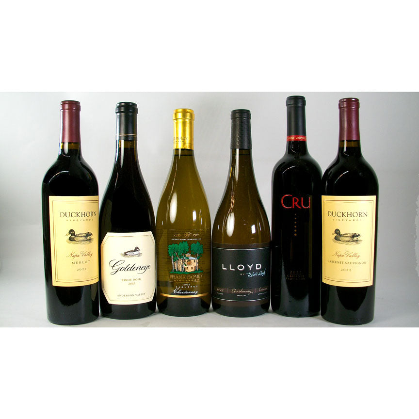 Duckhorn Merlot
Goldeneye Pinot Noir
Frank Family Chardonnay
Lloyd Chardonnay
Vineyard 29 Cru Cabernet Sauvignon
Duckhorn Cabernet Sauvignon